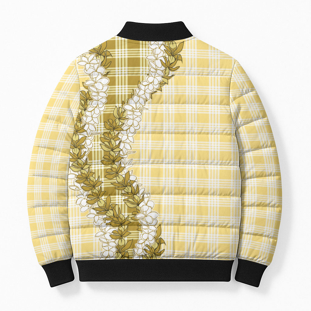 Yellow Hawaii Palaka Bomber Puffer Jacket Hawaiian Honohono Lei LT05 - Polynesian Pride