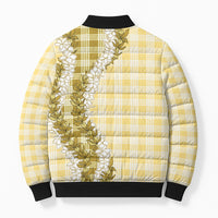 Yellow Hawaii Palaka Bomber Puffer Jacket Hawaiian Honohono Lei LT05 - Polynesian Pride