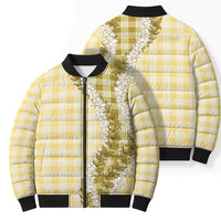 Yellow Hawaii Palaka Bomber Puffer Jacket Hawaiian Honohono Lei LT05 - Polynesian Pride