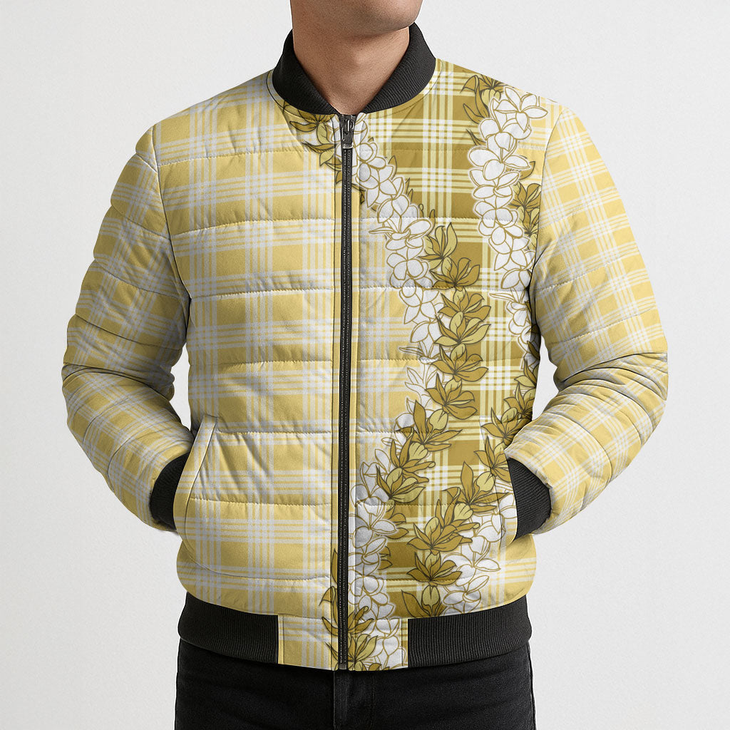 Yellow Hawaii Palaka Bomber Puffer Jacket Hawaiian Honohono Lei LT05 - Polynesian Pride