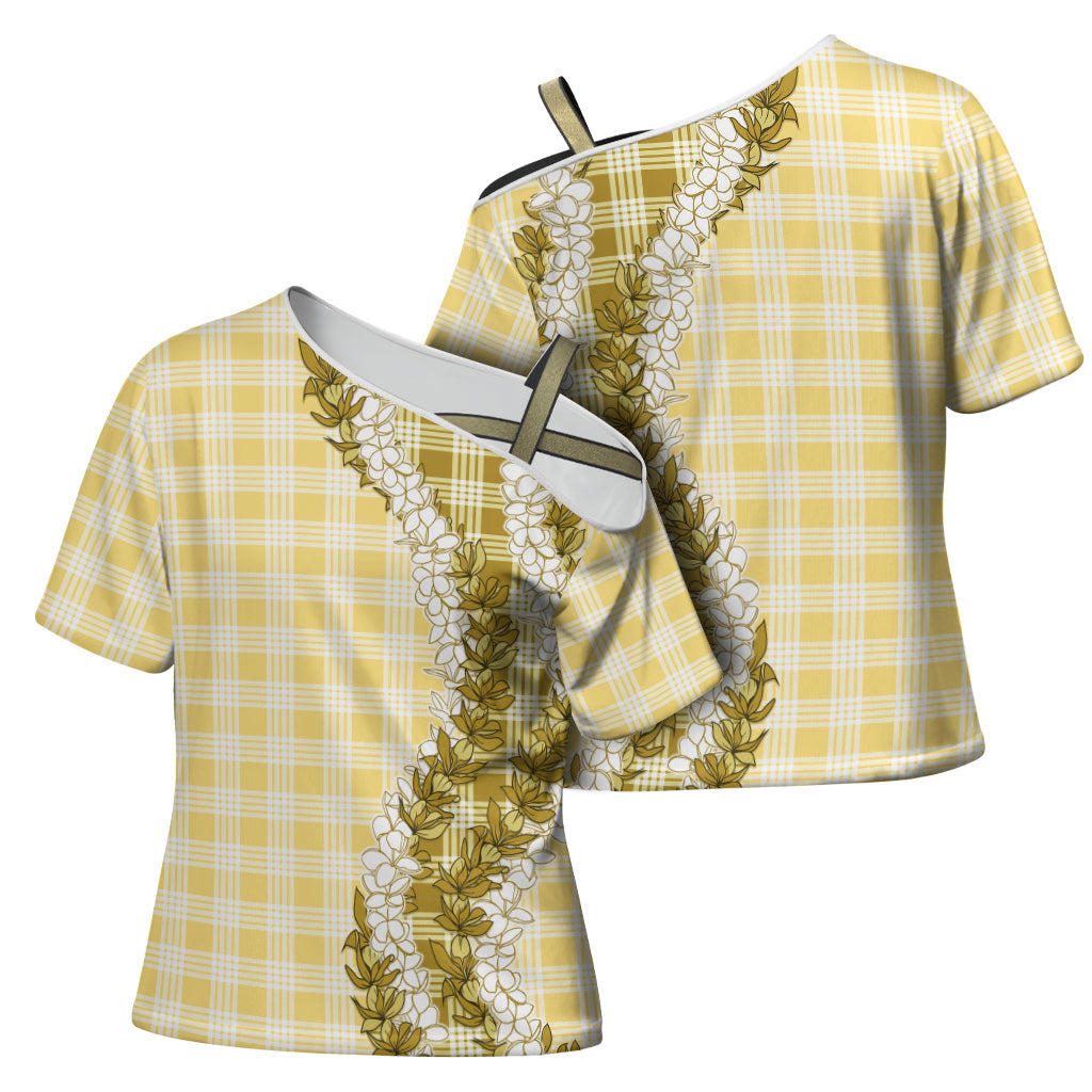 Yellow Hawaii Palaka Cross Shoulder Shirt Hawaiian Honohono Lei LT05 - Polynesian Pride