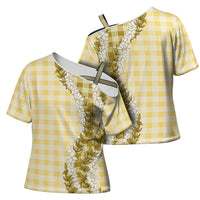 Yellow Hawaii Palaka Cross Shoulder Shirt Hawaiian Honohono Lei LT05 - Polynesian Pride