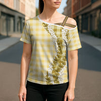 Yellow Hawaii Palaka Cross Shoulder Shirt Hawaiian Honohono Lei LT05 - Polynesian Pride