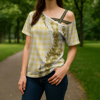 Yellow Hawaii Palaka Cross Shoulder Shirt Hawaiian Honohono Lei LT05 - Polynesian Pride