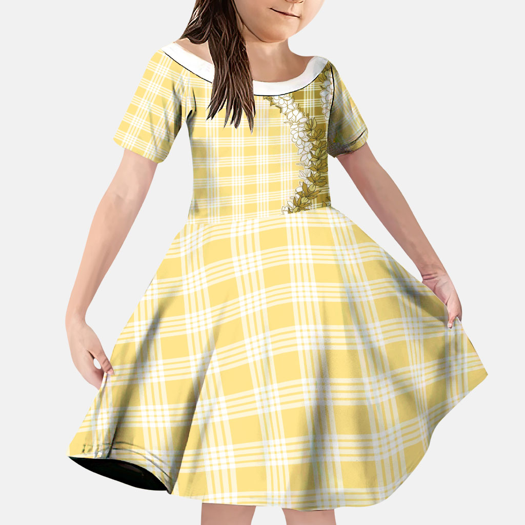 Yellow Hawaii Palaka Family Matching Long Sleeve Bodycon Dress and Hawaiian Shirt Hawaiian Honohono Lei