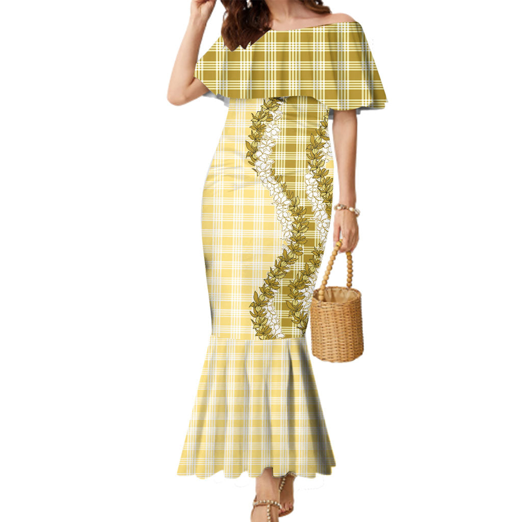 Yellow Hawaii Palaka Family Matching Mermaid Dress and Hawaiian Shirt Hawaiian Honohono Lei