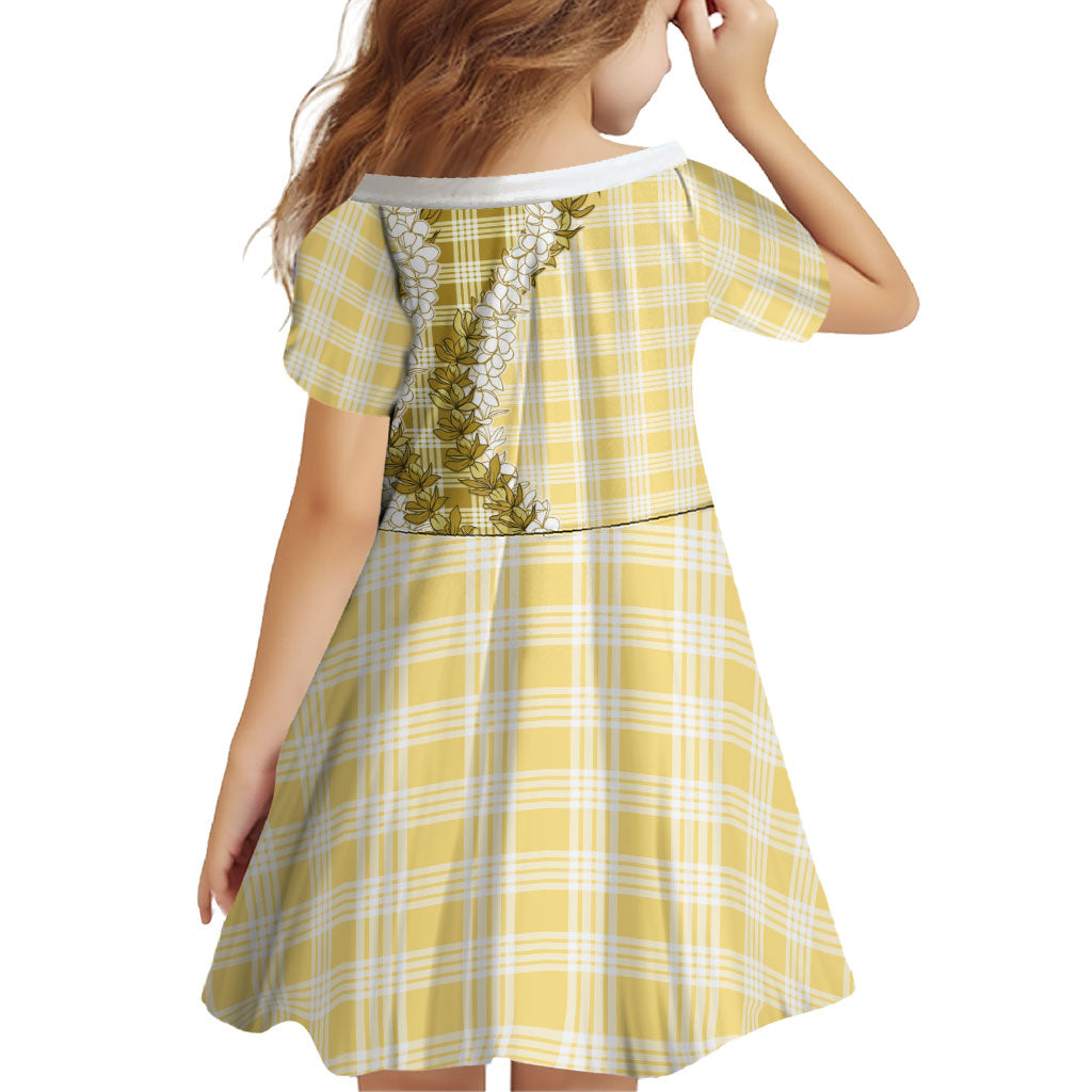 Yellow Hawaii Palaka Family Matching Off Shoulder Short Dress and Hawaiian Shirt Hawaiian Honohono Lei
