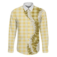 Yellow Hawaii Palaka Family Matching Off Shoulder Short Dress and Hawaiian Shirt Hawaiian Honohono Lei