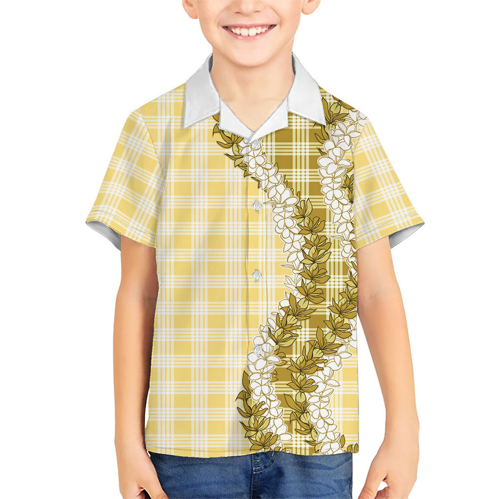 Yellow Hawaii Palaka Family Matching Puletasi and Hawaiian Shirt Hawaiian Honohono Lei