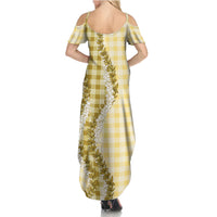 Yellow Hawaii Palaka Family Matching Summer Maxi Dress and Hawaiian Shirt Hawaiian Honohono Lei