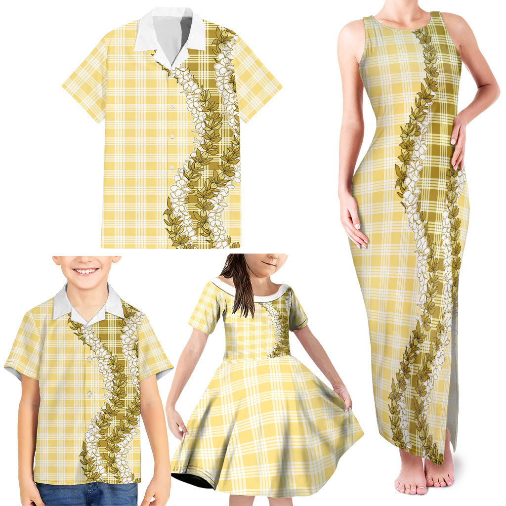 Yellow Hawaii Palaka Family Matching Tank Maxi Dress and Hawaiian Shirt Hawaiian Honohono Lei