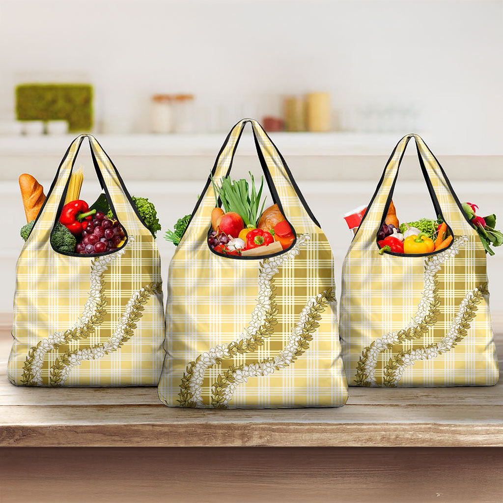 Yellow Hawaii Palaka Grocery Bag Hawaiian Honohono Lei LT05 3-pack One Size Yellow - Polynesian Pride