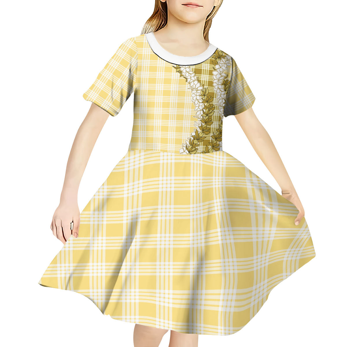 Yellow Hawaii Palaka Kid Short Sleeve Dress Hawaiian Honohono Lei LT05 - Polynesian Pride