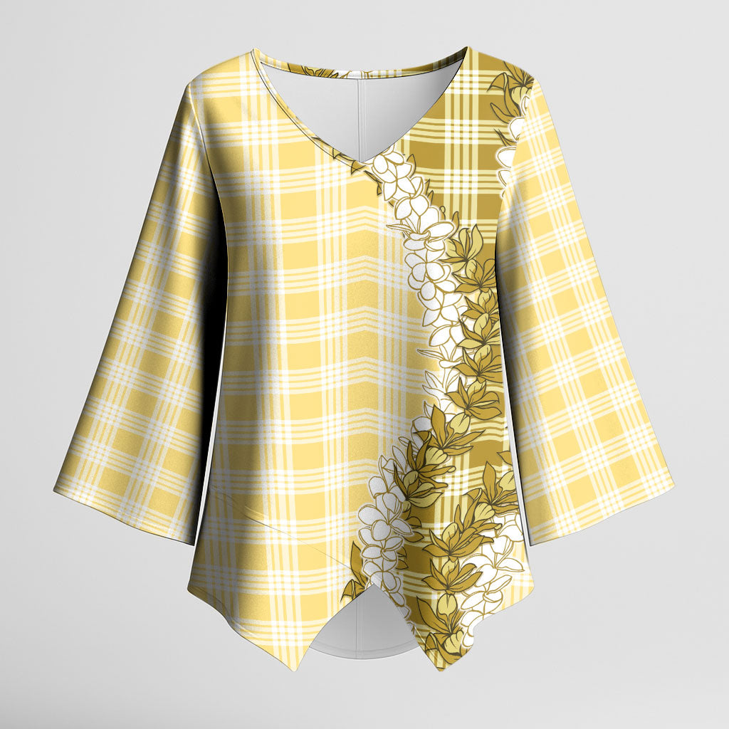 Yellow Hawaii Palaka Kimono Sleeve Blouse Hawaiian Honohono Lei LT05 Female Yellow - Polynesian Pride