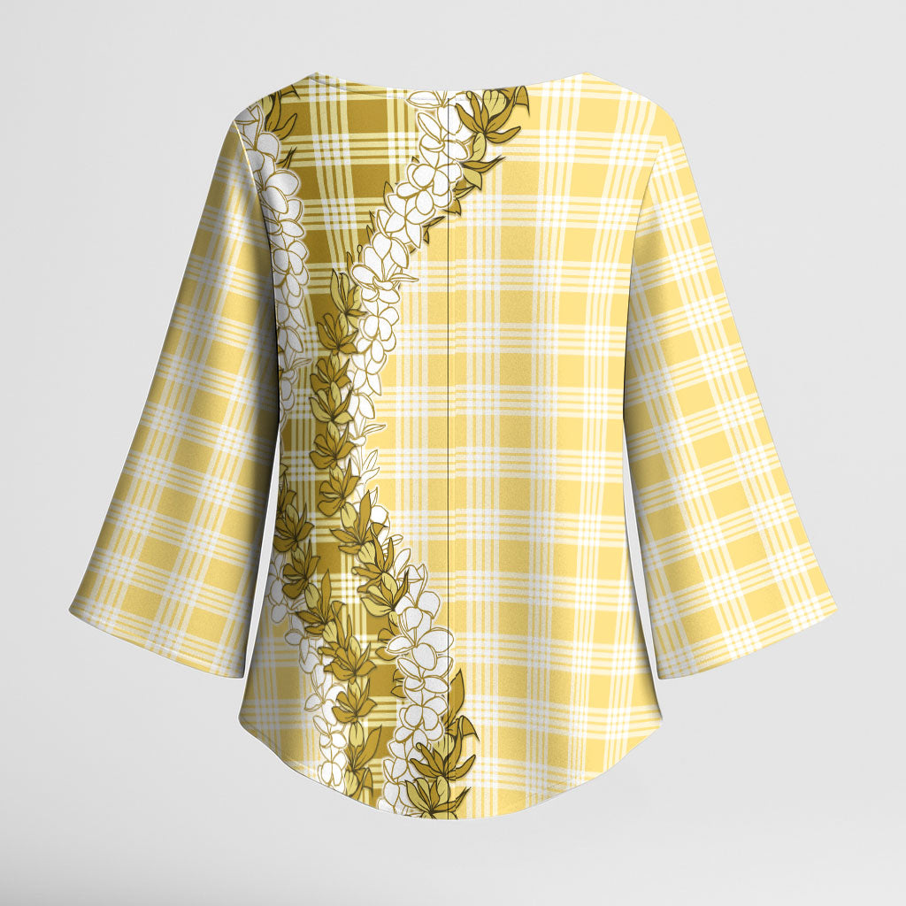 Yellow Hawaii Palaka Kimono Sleeve Blouse Hawaiian Honohono Lei LT05 - Polynesian Pride