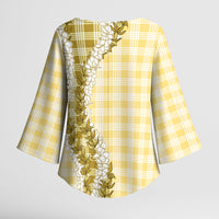 Yellow Hawaii Palaka Kimono Sleeve Blouse Hawaiian Honohono Lei LT05 - Polynesian Pride