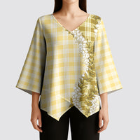 Yellow Hawaii Palaka Kimono Sleeve Blouse Hawaiian Honohono Lei LT05 - Polynesian Pride