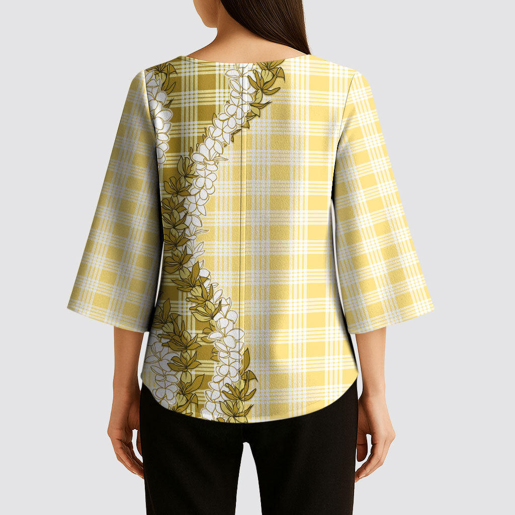 Yellow Hawaii Palaka Kimono Sleeve Blouse Hawaiian Honohono Lei LT05 - Polynesian Pride