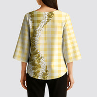 Yellow Hawaii Palaka Kimono Sleeve Blouse Hawaiian Honohono Lei LT05 - Polynesian Pride