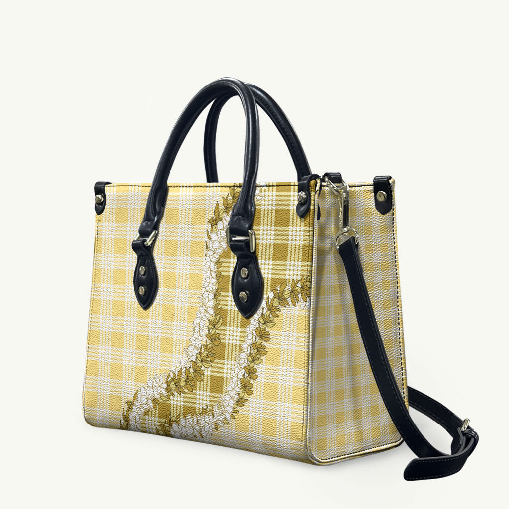 Yellow Hawaii Palaka Leather Bag Hawaiian Honohono Lei LT05 Yellow - Polynesian Pride