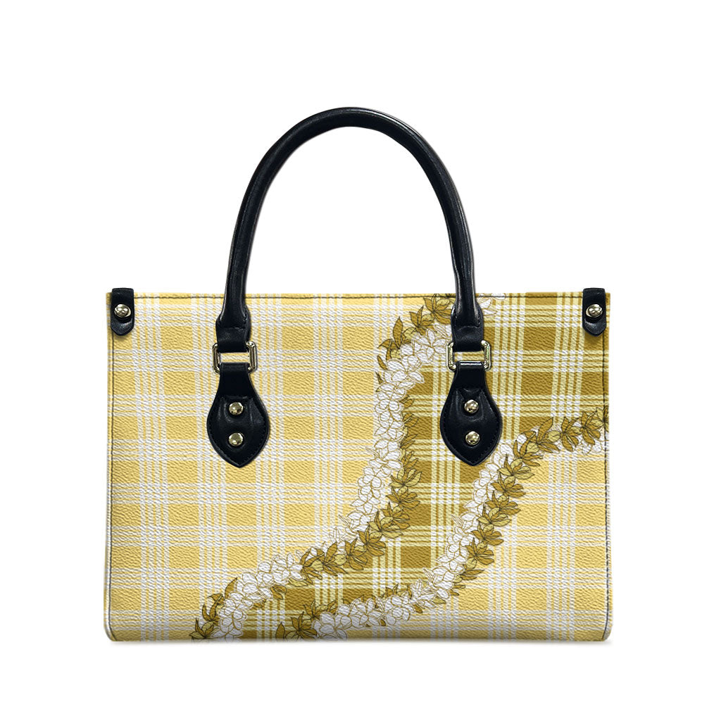 Yellow Hawaii Palaka Leather Bag Hawaiian Honohono Lei LT05 - Polynesian Pride