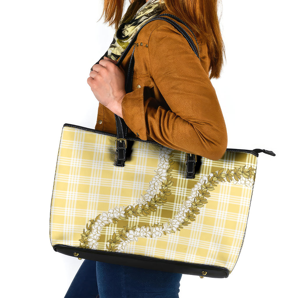 Yellow Hawaii Palaka Leather Tote Bag Hawaiian Honohono Lei LT05 Yellow - Polynesian Pride