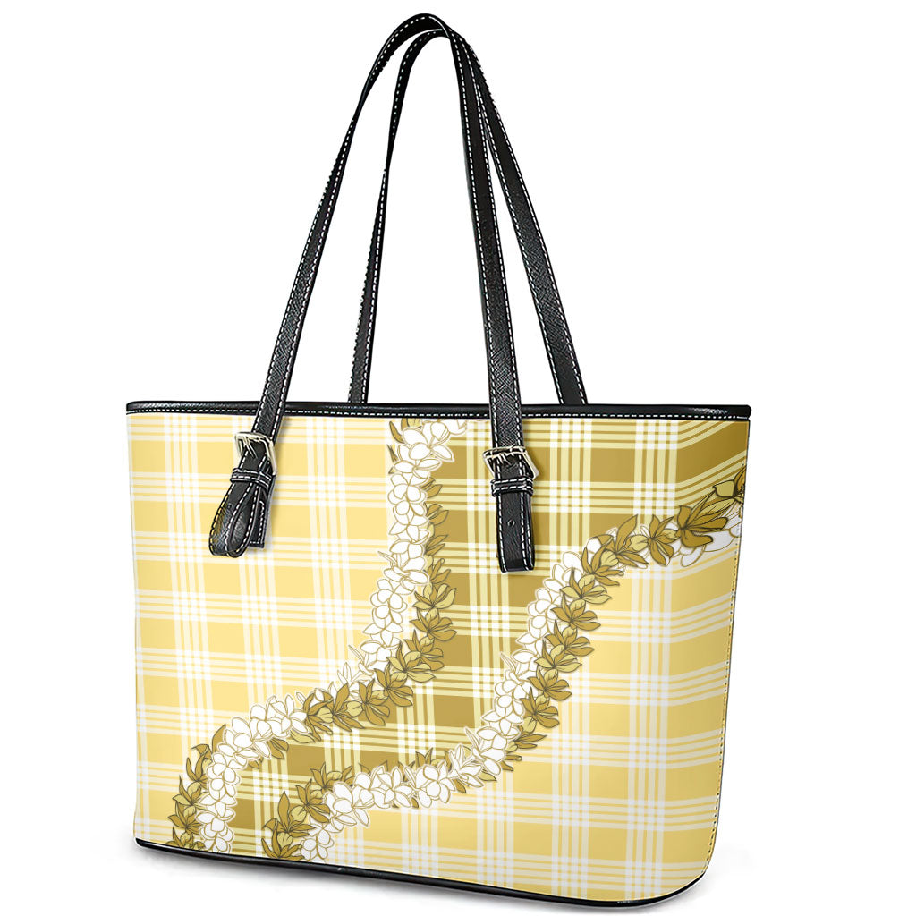 Yellow Hawaii Palaka Leather Tote Bag Hawaiian Honohono Lei LT05 - Polynesian Pride