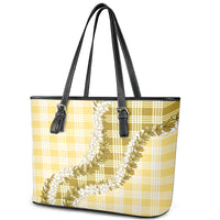 Yellow Hawaii Palaka Leather Tote Bag Hawaiian Honohono Lei LT05 - Polynesian Pride