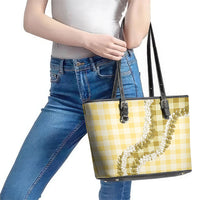 Yellow Hawaii Palaka Leather Tote Bag Hawaiian Honohono Lei LT05 - Polynesian Pride