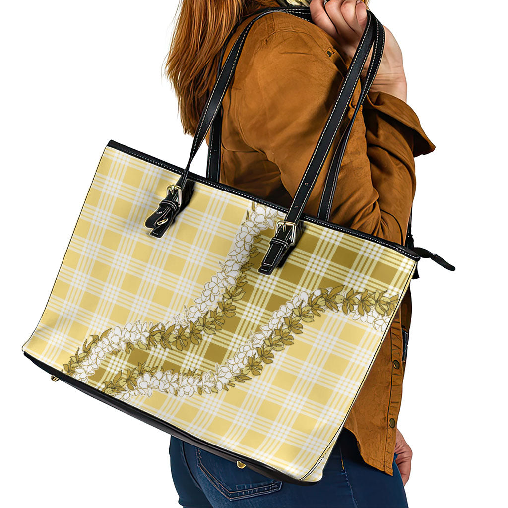 Yellow Hawaii Palaka Leather Tote Bag Hawaiian Honohono Lei LT05 - Polynesian Pride