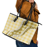 Yellow Hawaii Palaka Leather Tote Bag Hawaiian Honohono Lei LT05 - Polynesian Pride