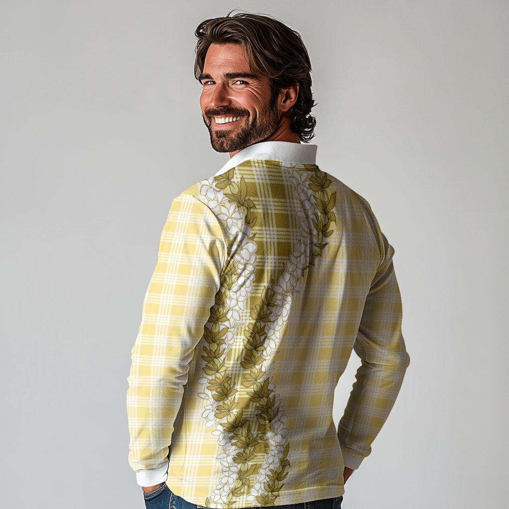 Yellow Hawaii Palaka Long Sleeve Polo Shirt Hawaiian Honohono Lei LT05 - Polynesian Pride