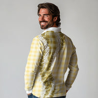Yellow Hawaii Palaka Long Sleeve Polo Shirt Hawaiian Honohono Lei LT05 - Polynesian Pride