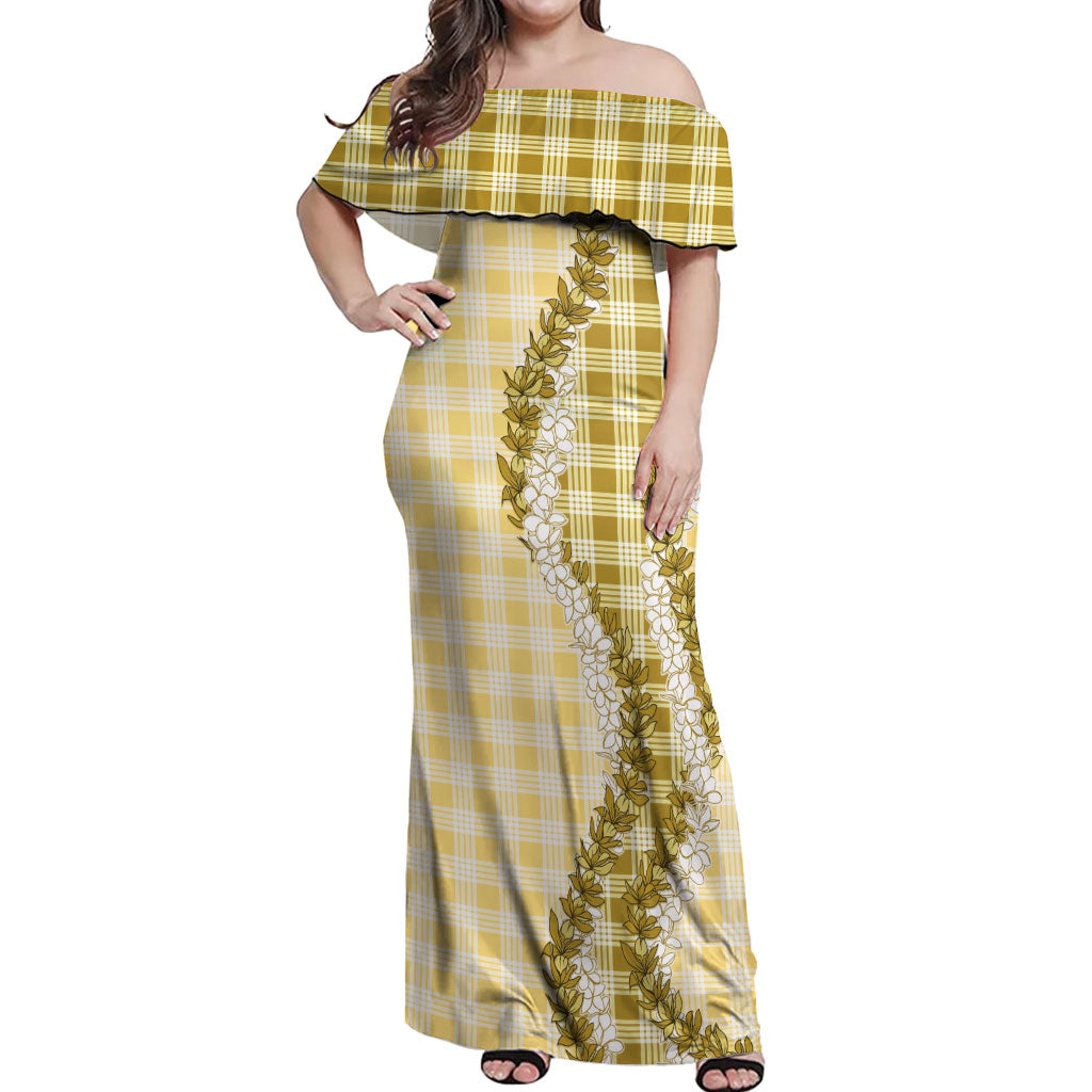Yellow Hawaii Palaka Off Shoulder Maxi Dress Hawaiian Honohono Lei LT05 Women Yellow - Polynesian Pride