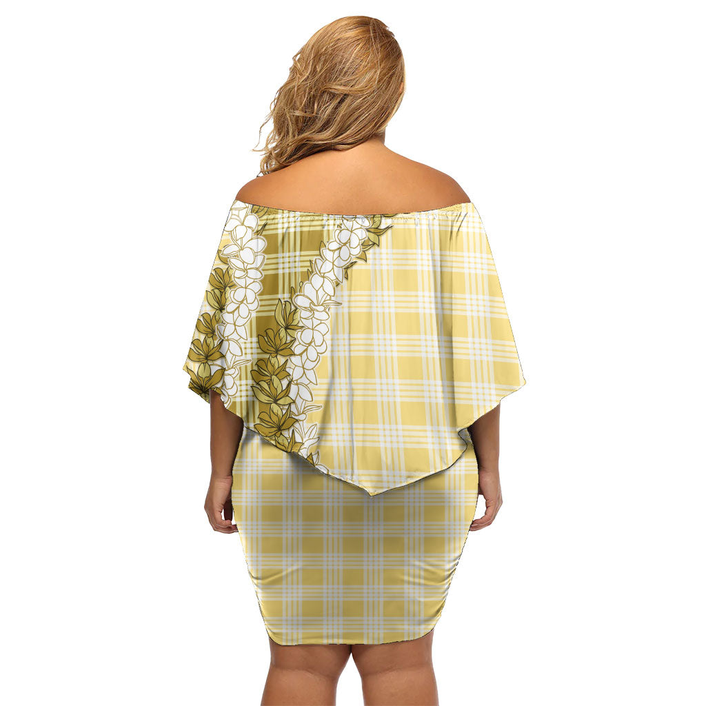 Yellow Hawaii Palaka Off Shoulder Short Dress Hawaiian Honohono Lei LT05 - Polynesian Pride