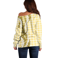 Yellow Hawaii Palaka Off Shoulder Sweater Hawaiian Honohono Lei LT05 - Polynesian Pride