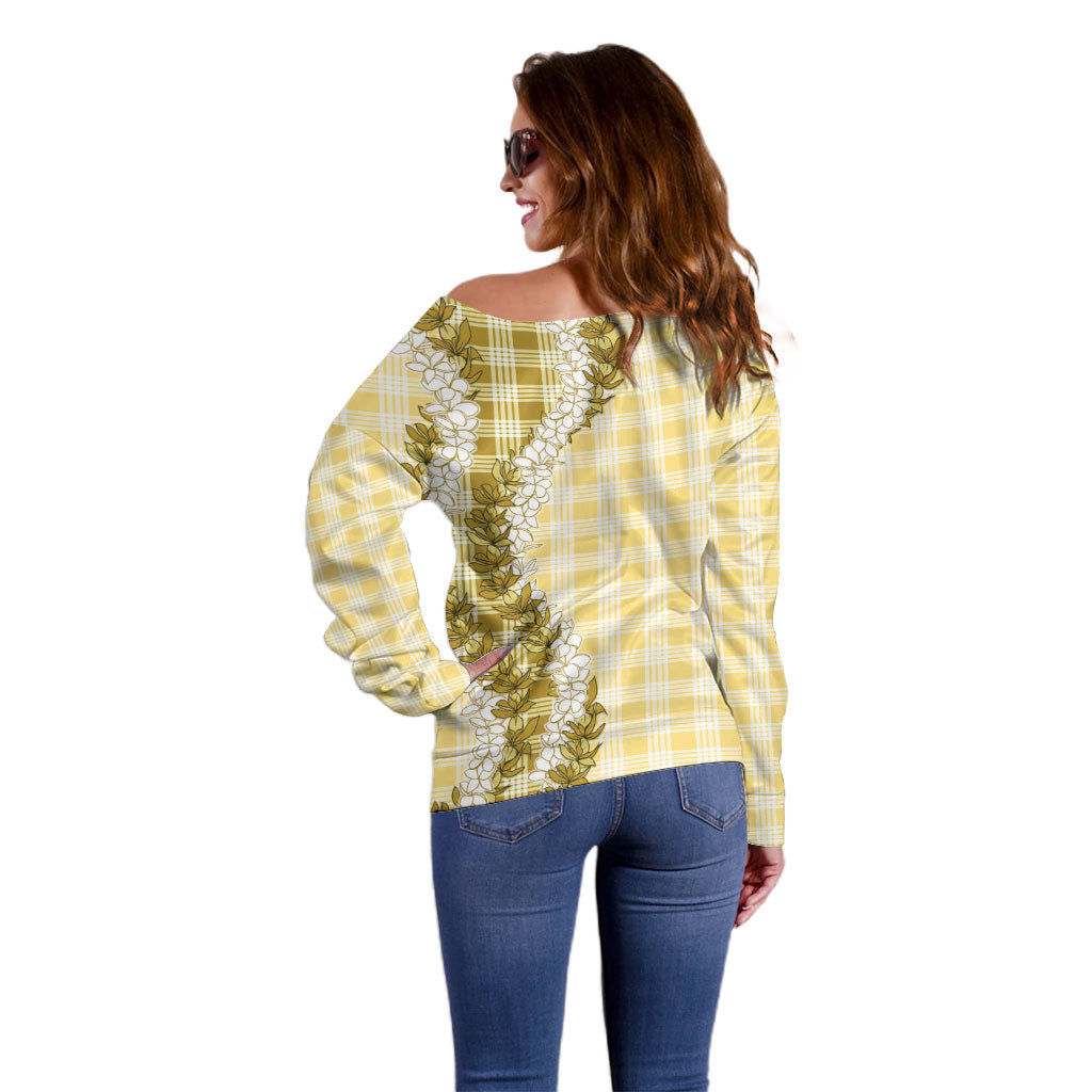 Yellow Hawaii Palaka Off Shoulder Sweater Hawaiian Honohono Lei LT05 - Polynesian Pride