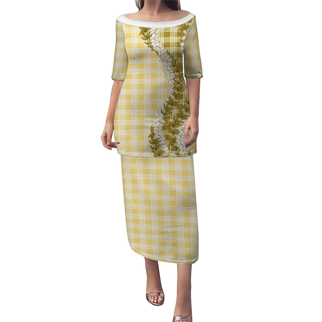 Yellow Hawaii Palaka Puletasi Hawaiian Honohono Lei LT05 Long Dress Yellow - Polynesian Pride