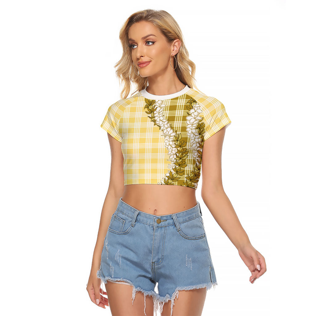 Yellow Hawaii Palaka Raglan Cropped T Shirt Hawaiian Honohono Lei