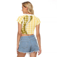 Yellow Hawaii Palaka Raglan Cropped T Shirt Hawaiian Honohono Lei