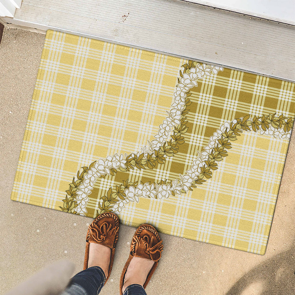 Yellow Hawaii Palaka Rubber Doormat Hawaiian Honohono Lei