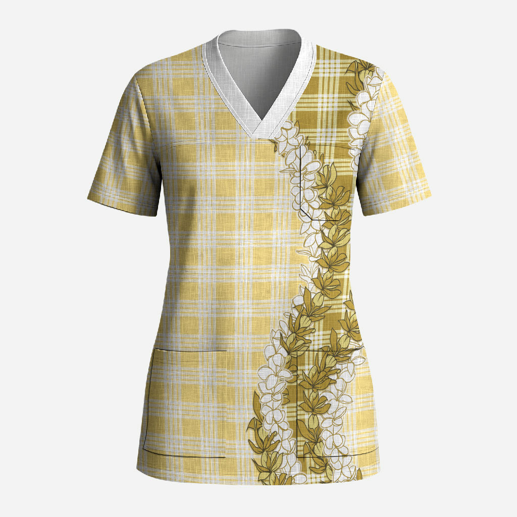 Yellow Hawaii Palaka Scrub Top Hawaiian Honohono Lei LT05 Adult Yellow - Polynesian Pride