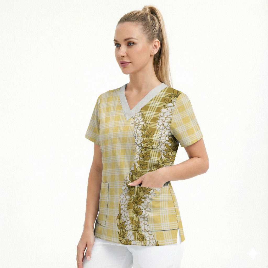 Yellow Hawaii Palaka Scrub Top Hawaiian Honohono Lei LT05 - Polynesian Pride