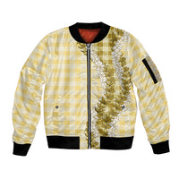 Yellow Hawaii Palaka Sleeve Zip Bomber Jacket Hawaiian Honohono Lei LT05 Unisex Yellow - Polynesian Pride
