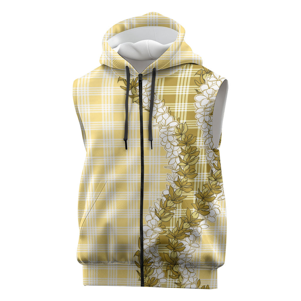 Yellow Hawaii Palaka Sleeveless Zip Hoodie Hawaiian Honohono Lei LT05 Yellow - Polynesian Pride