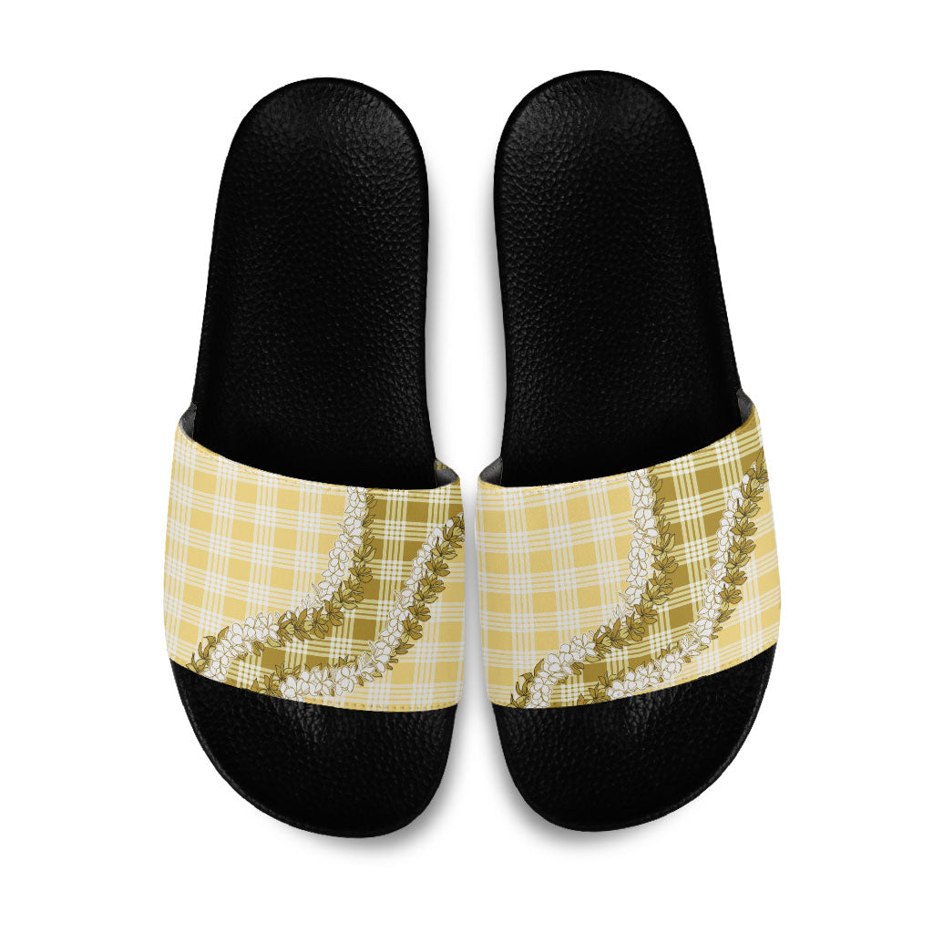 Yellow Hawaii Palaka Slide Sandals Hawaiian Honohono Lei LT05 Yellow - Polynesian Pride