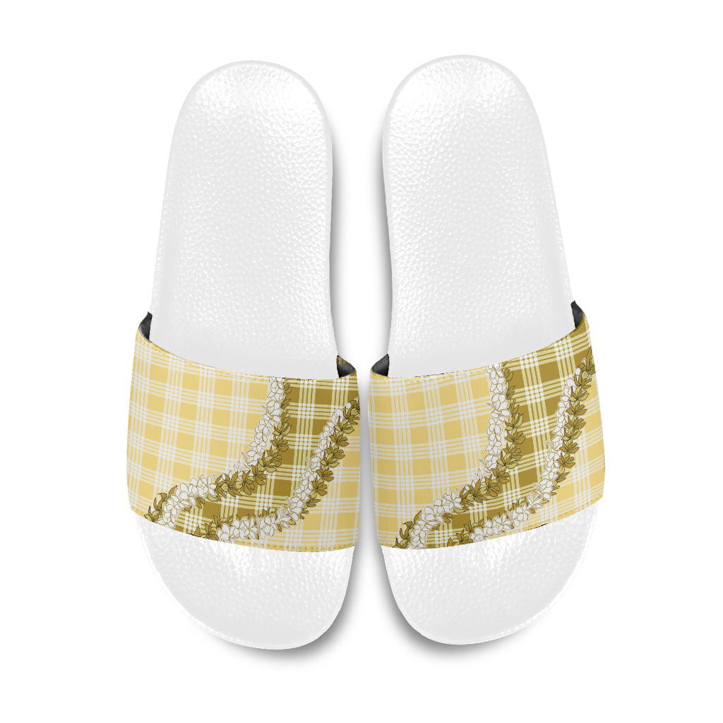 Yellow Hawaii Palaka Slide Sandals Hawaiian Honohono Lei LT05 Yellow - Polynesian Pride