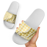 Yellow Hawaii Palaka Slide Sandals Hawaiian Honohono Lei LT05 - Polynesian Pride