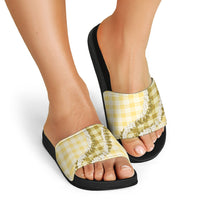 Yellow Hawaii Palaka Slide Sandals Hawaiian Honohono Lei LT05 - Polynesian Pride