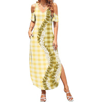 Yellow Hawaii Palaka Summer Maxi Dress Hawaiian Honohono Lei LT05 Women Yellow - Polynesian Pride